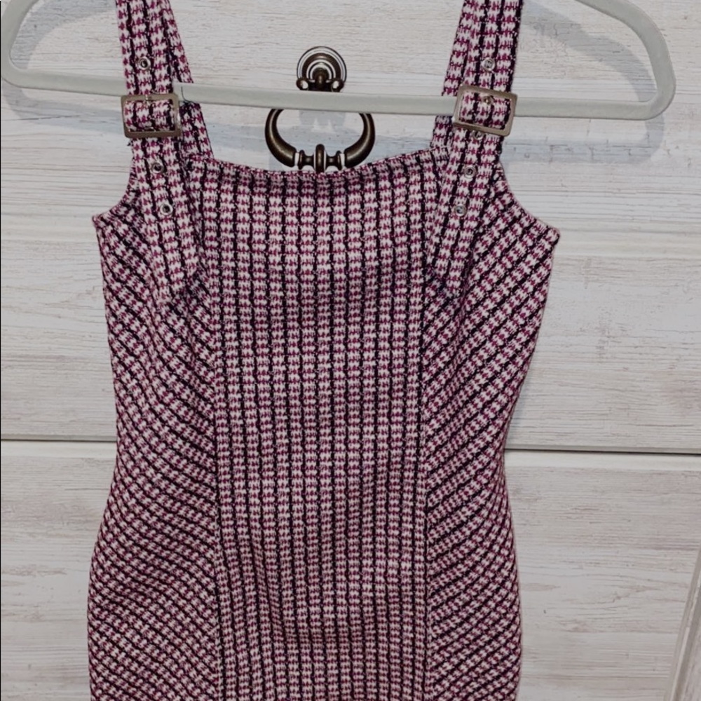 tight plaid purple dress